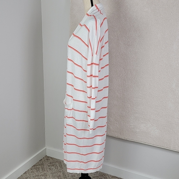 CAbi Orange And White Striped Stroll Long Open Face Cardigan/Duster Sweater Sz M - Picture 7 of 16